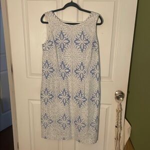 Elegant Blue and White Floral Dress Talbots Size 12